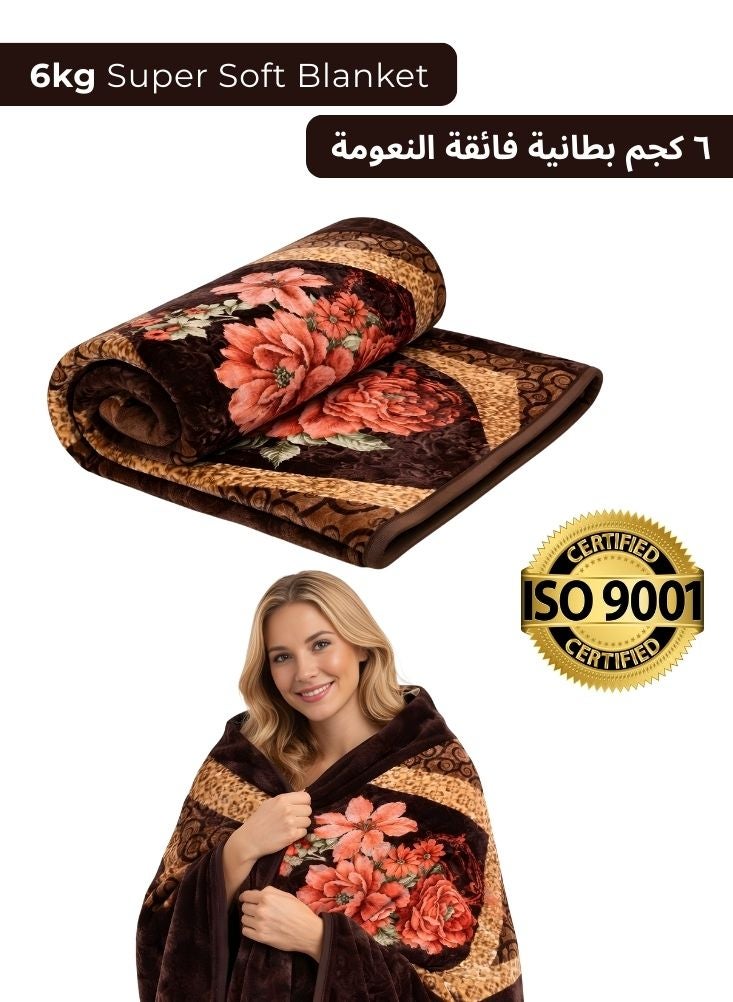 Premium 6kg Super Soft Floral Blanket – Premium Brown Vintage Flower Design Cozy Blanket - Image 1